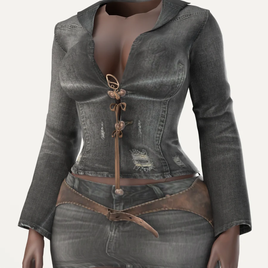 Western Denim Set, close-up of the lace-up denim jacket
