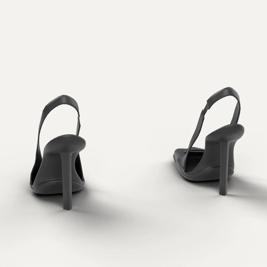 Slingback Heels, black, back view showing the slingback strap